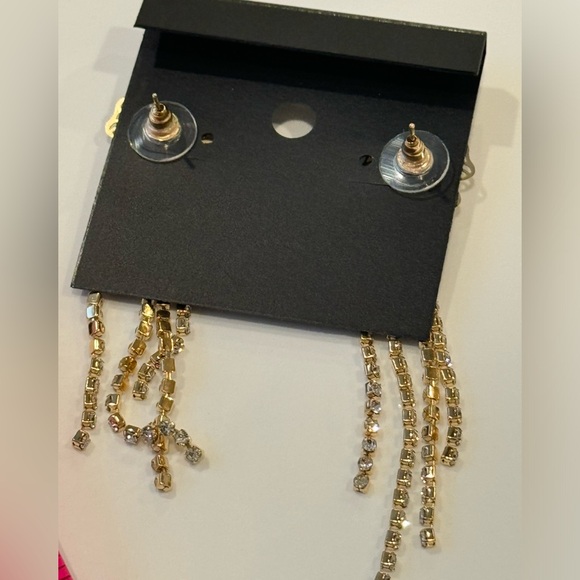 Saks Fifth Avenue Silver Tone Filigree Flower Crystals Dangling Post Earrings - Picture 3 of 4